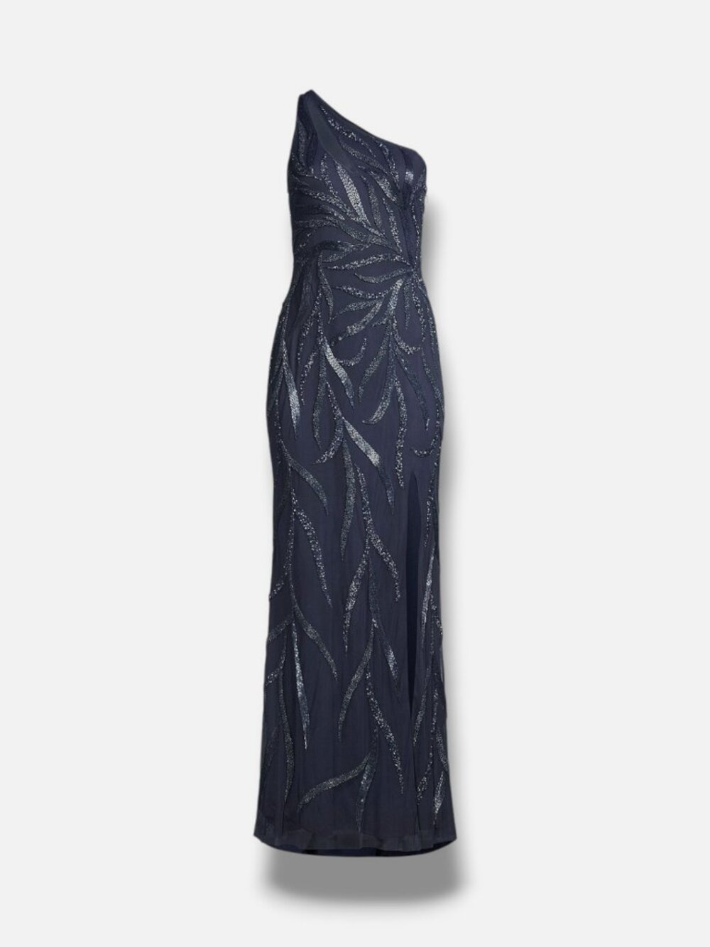 Aidan Mattox Women's One-Shoulder Blue Beaded Slit Gown Size 2